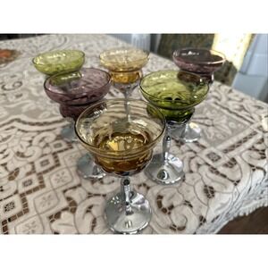 VTG 1940's Cambridge Glass Farber Bros Cordial Glasses Krome Kraft Set Of 6 MINT